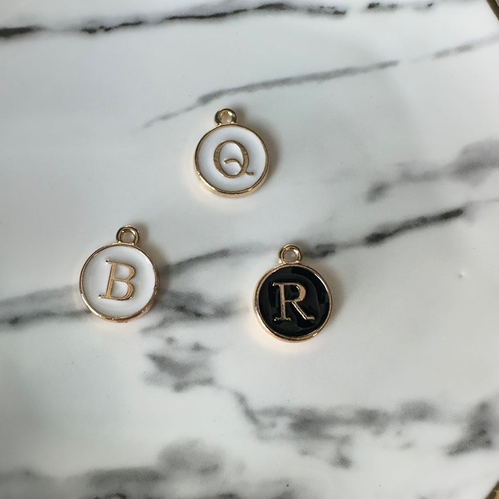 Black And White Enamel Initial Charm