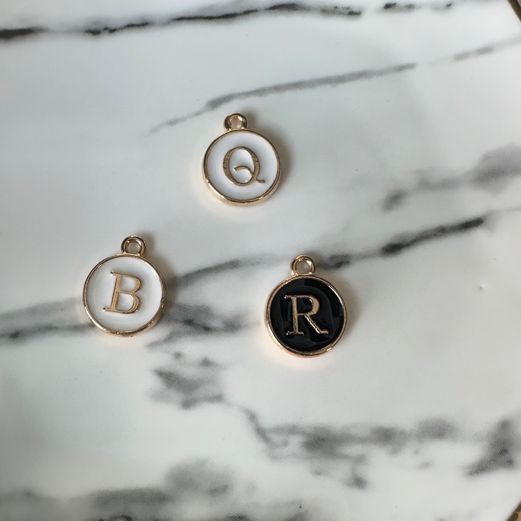 Black And White Enamel Initial Charm