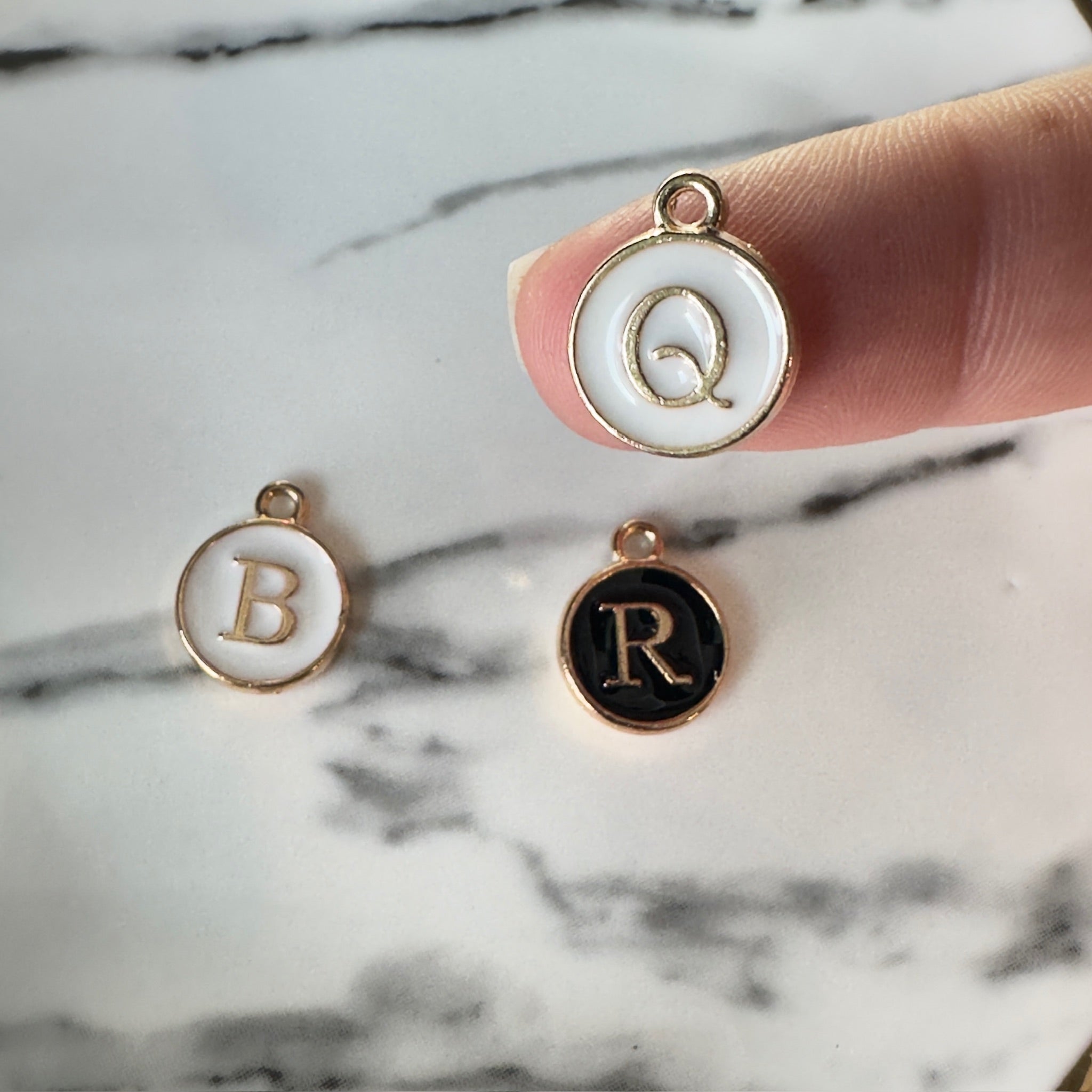 Black And White Enamel Initial Charm