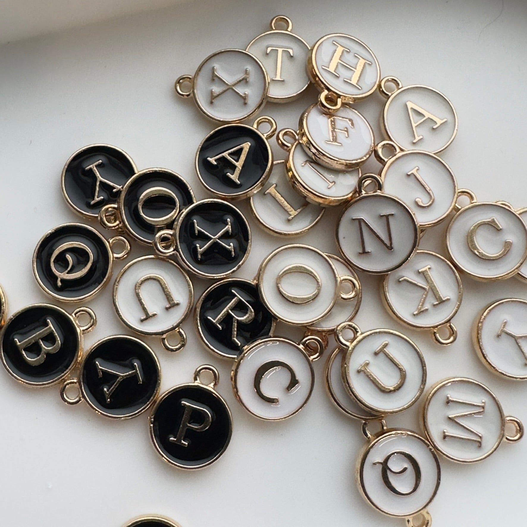 Black And White Enamel Initial Charm