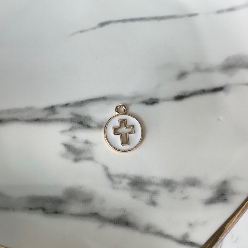 White Cross Enamel Charm