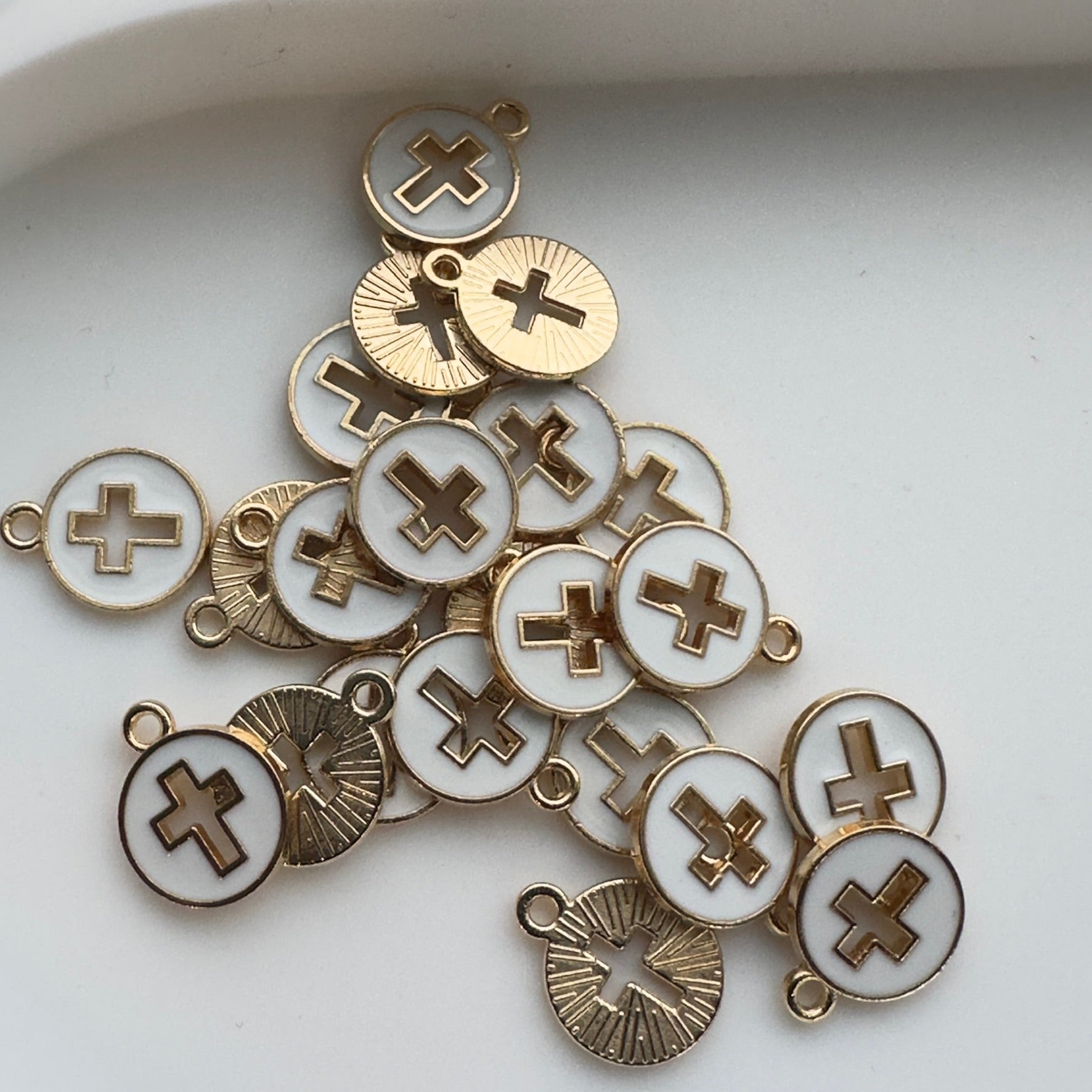 White Cross Enamel Charm