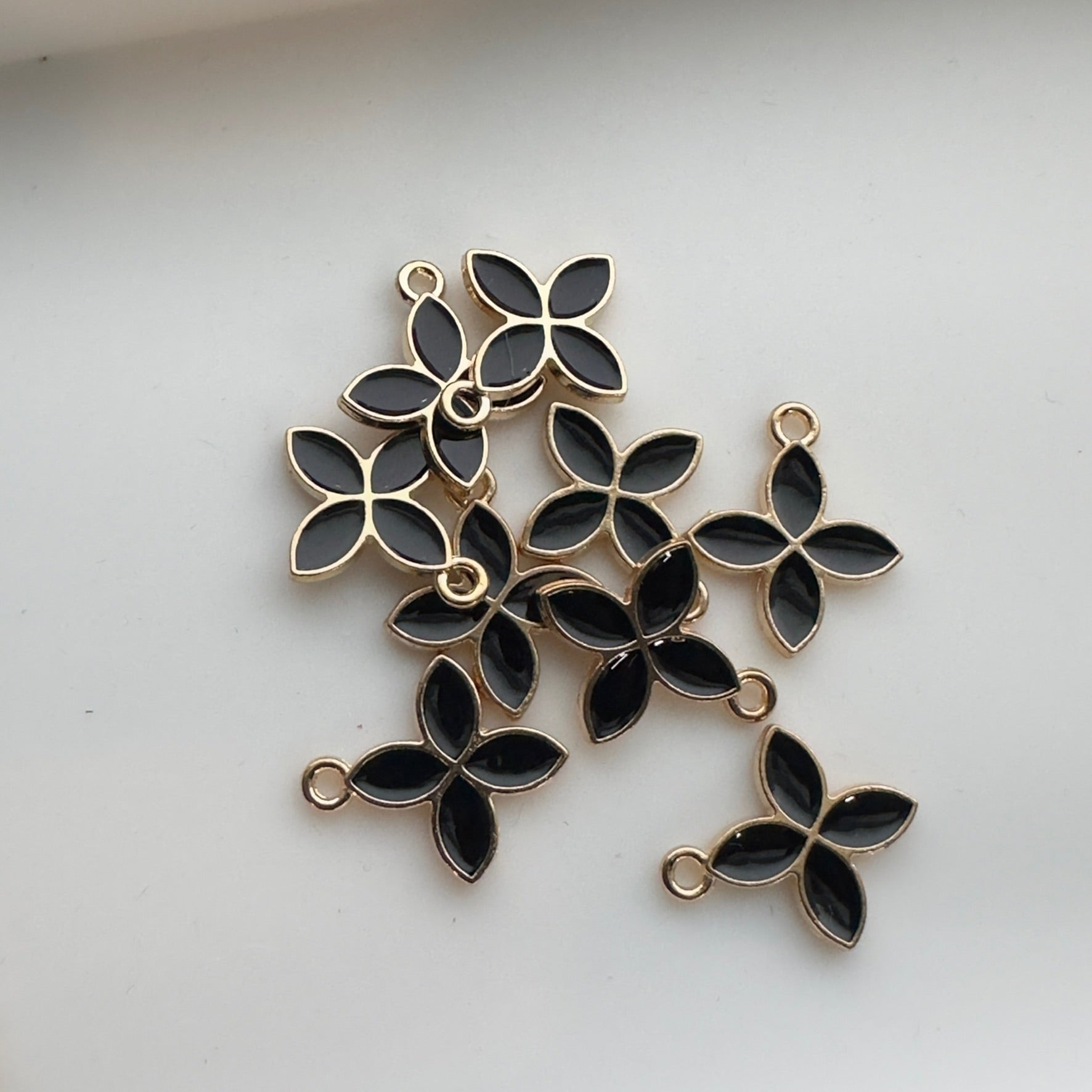 Black Flower Enamel Charm (Four Petals)
