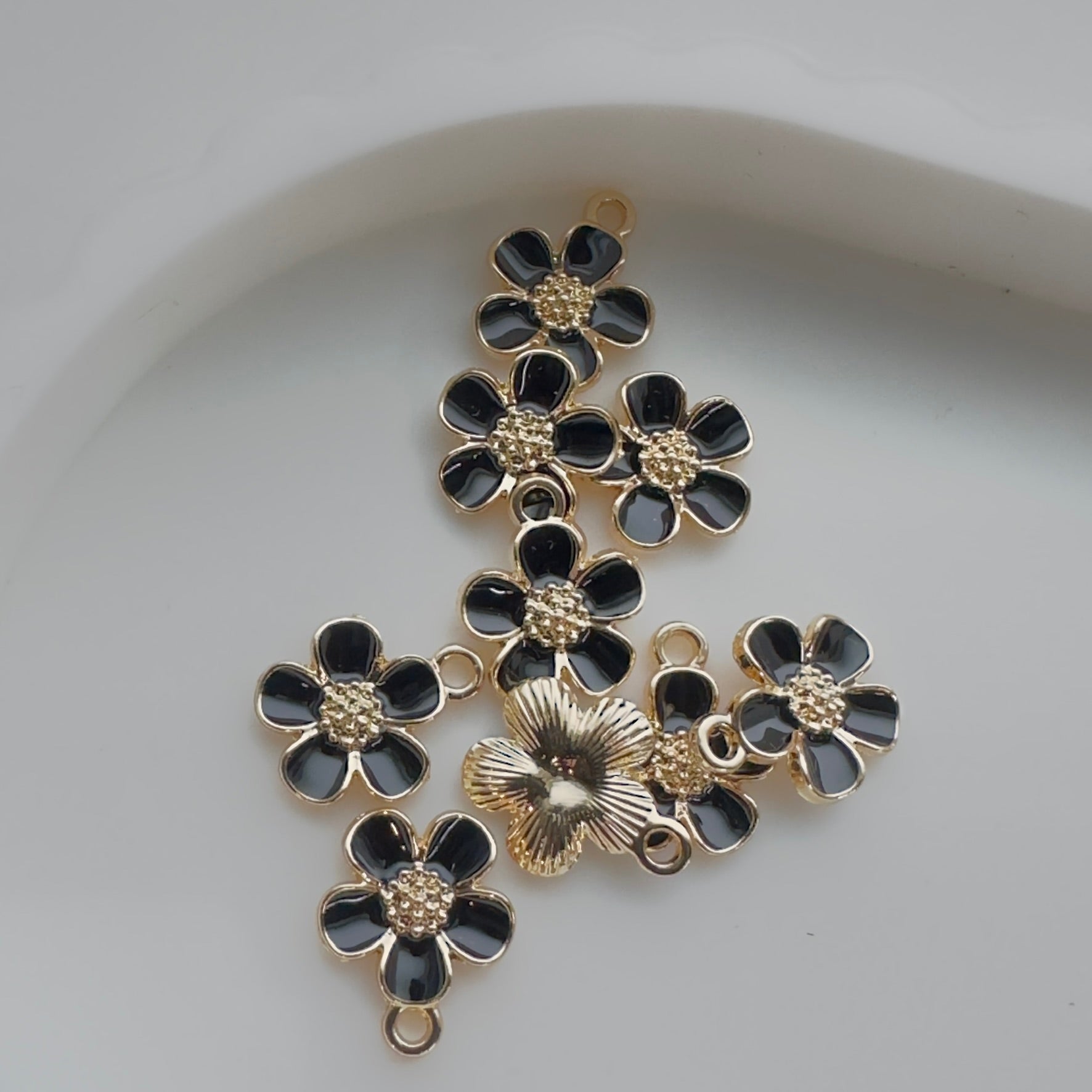 Black Flower Enamel Charm