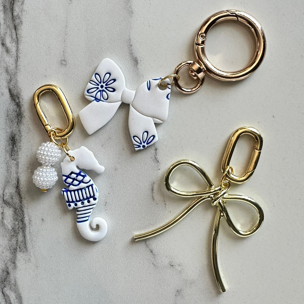 Blue Bloom Bow Keychain Charm