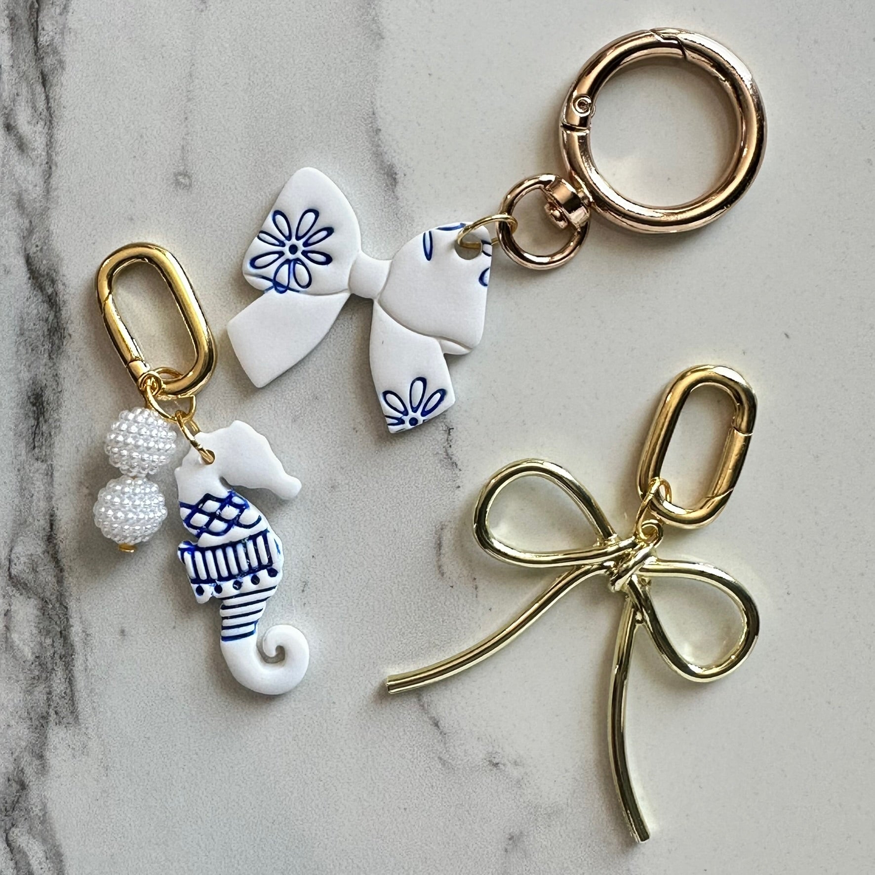 Blue Bloom Bow Keychain Charm