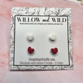 Mini Hearts Stud Set in Ivory & Crimson