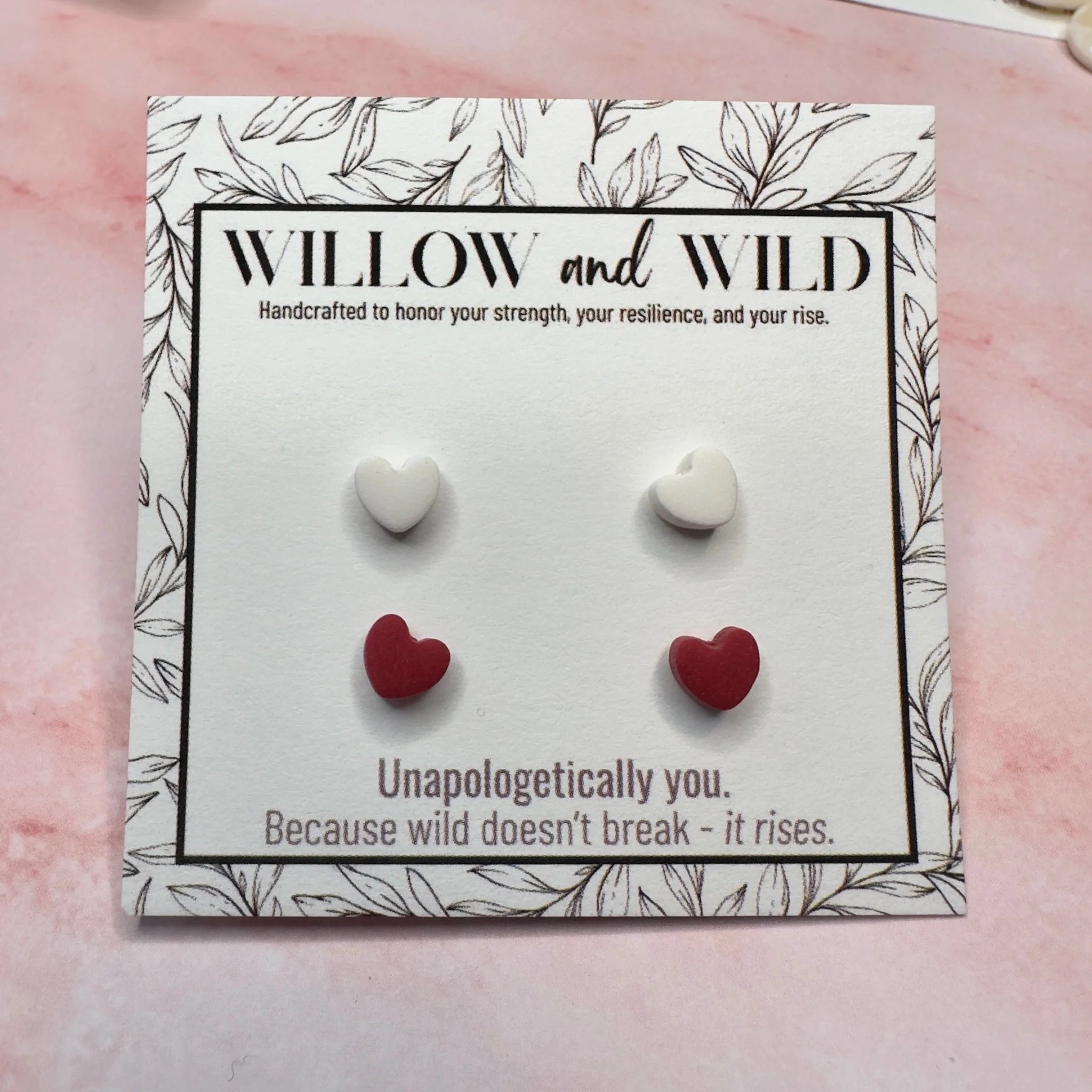 Mini Hearts Stud Set in Ivory & Crimson