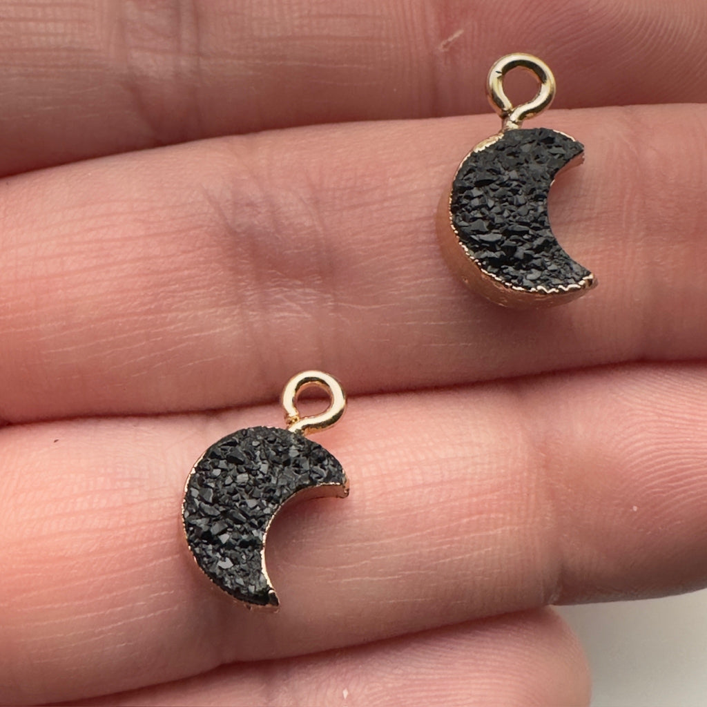 Black Druzy Style Moon Charm