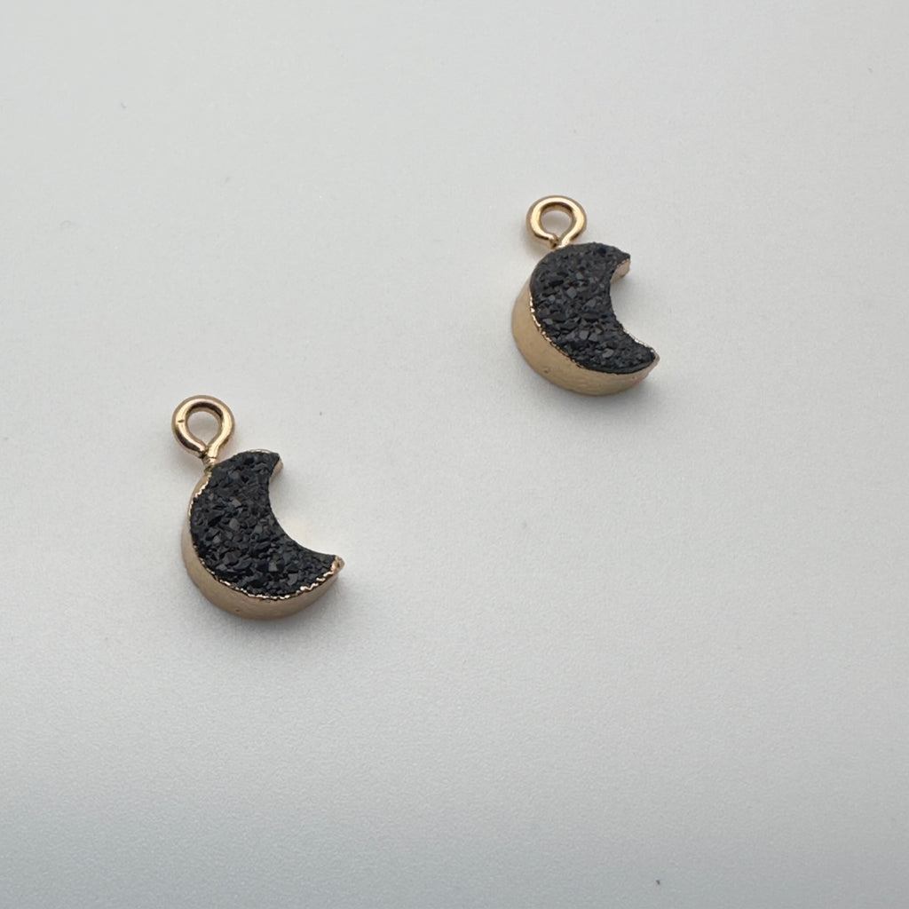 Black Druzy Style Moon Charm