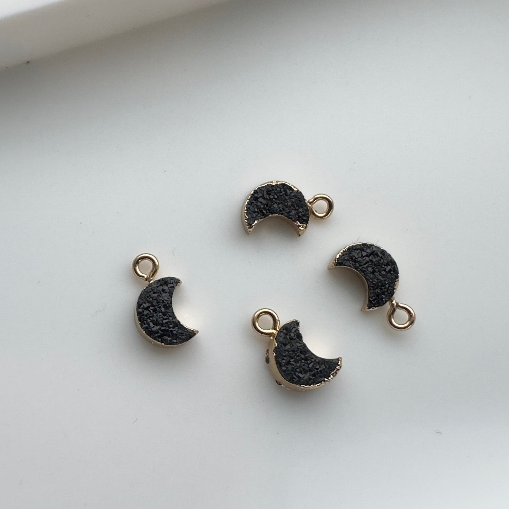 Black Druzy Style Moon Charm