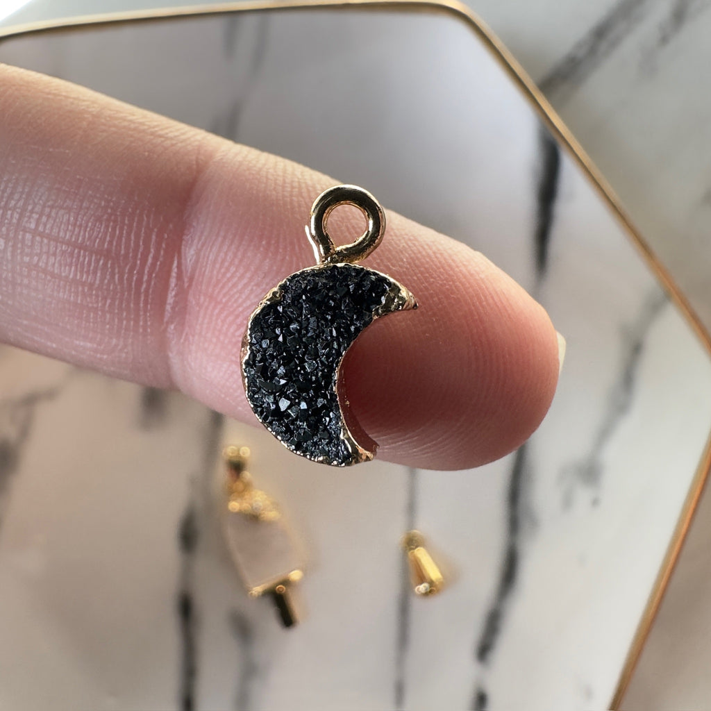 Black Druzy Style Moon Charm