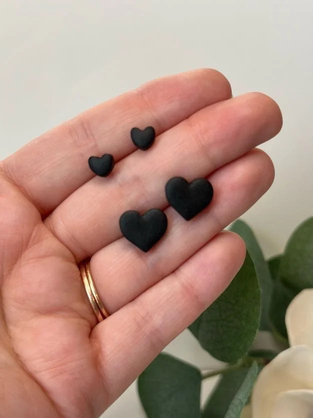 My Little Black Heart – Matte Heart Stud Earrings
