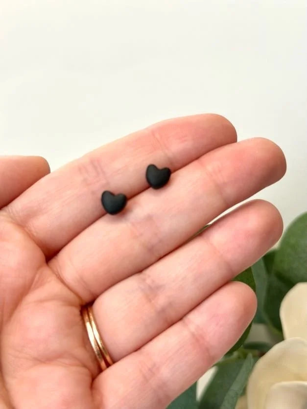 My Little Black Heart – Matte Heart Stud Earrings