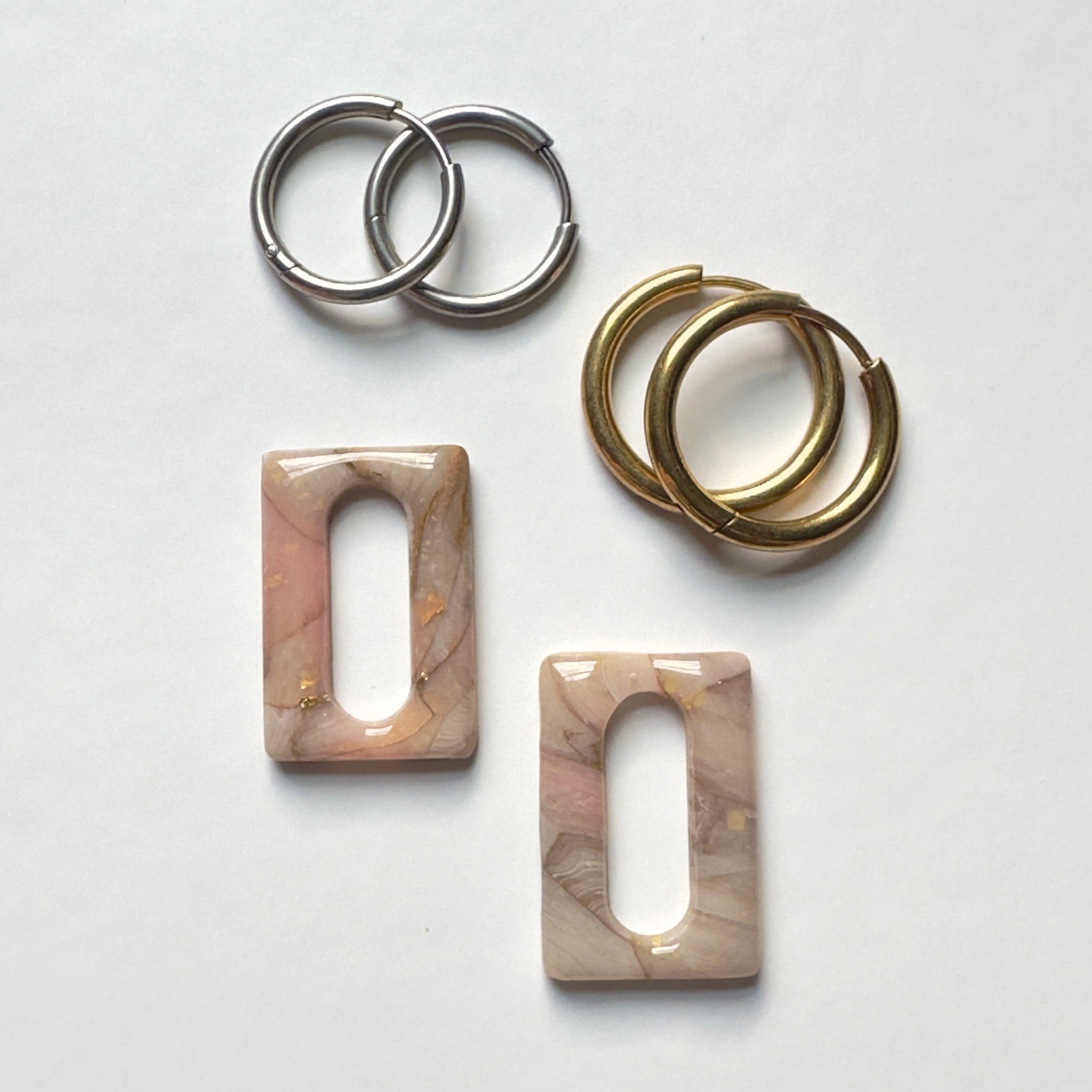 Pink Quartz Rectangle Hoop Charms