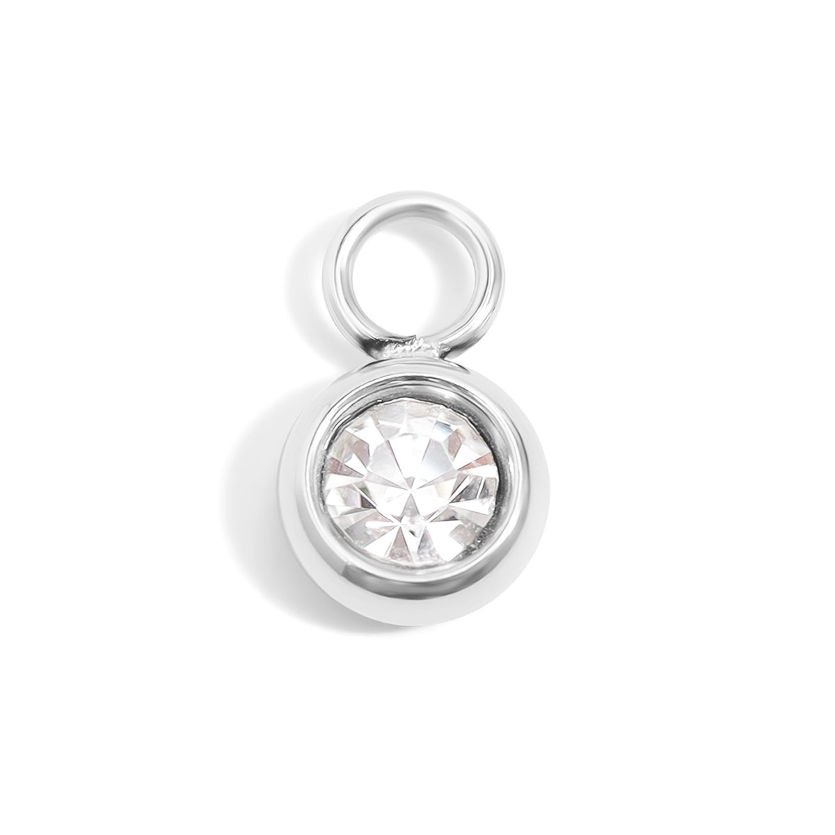 Small clear cubic zirconia charm in stainless steel